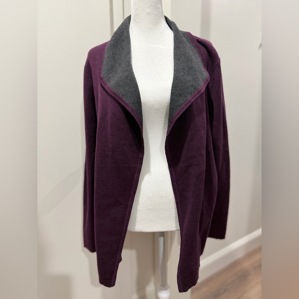 Chico's Sweater Open Cardigan Womens Size 2 (US L) Purple Gray Collared NWT